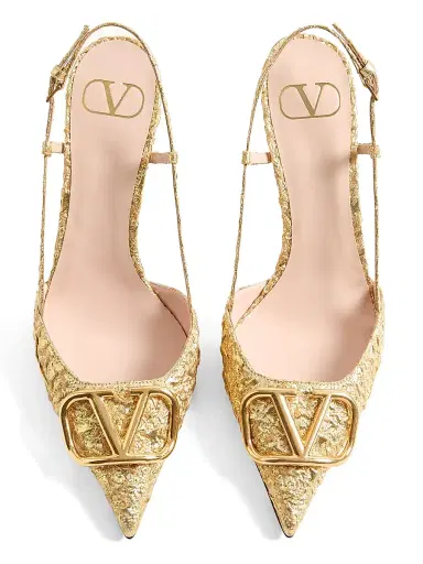 Valentino Garavani Women's VLogo Signature 80MM Slingback Pumps in Cloqué Jacquard Fabric | Thumbnail 4 Valentino Garavani Women's VLogo Signature 80MM Slingback Pumps in Cloqué Jacquard Fabric | Thumbnail 4