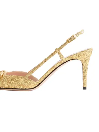 Valentino Garavani Women's VLogo Signature 80MM Slingback Pumps in Cloqué Jacquard Fabric - Gold - Size 5.5 | Thumbnail 5
