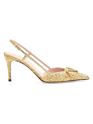 Valentino Garavani Women's VLogo Signature 80MM Slingback Pumps in Cloqué Jacquard Fabric | Thumbnail 1 Valentino Garavani Women's VLogo Signature 80MM Slingback Pumps in Cloqué Jacquard Fabric | Thumbnail 1