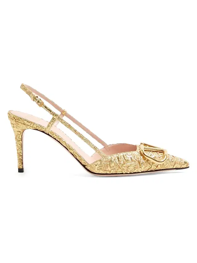 Valentino Garavani Women's VLogo Signature 80MM Slingback Pumps in Cloqué Jacquard Fabric - Gold