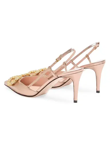 Valentino Garavani Women's VLogo Signature Laminated Nappa Leather 80MM Slingback Pumps - Rose Cannelle Crystal - Size 11 | Thumbnail 3