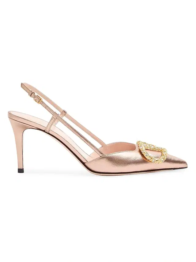 Valentino Garavani Women's VLogo Signature Laminated Nappa Leather 80MM Slingback Pumps - Rose Cannelle Crystal