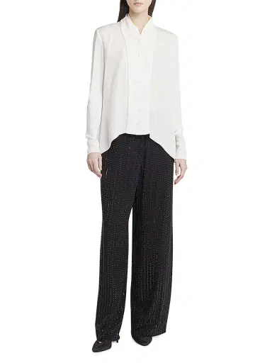 Giorgio Armani Women's Silk Georgette Shawl-Collar Blouse - White - Size 8 | Thumbnail 2 Giorgio Armani Women's Silk Georgette Shawl-Collar Blouse - White - Size 8 | Thumbnail 2