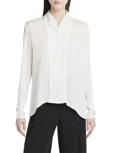 Giorgio Armani Women's Silk Georgette Shawl-Collar Blouse - White - Size 8 | Thumbnail 3 Giorgio Armani Women's Silk Georgette Shawl-Collar Blouse - White - Size 8 | Thumbnail 3