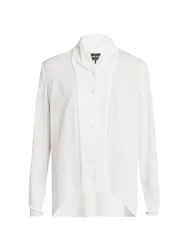 Giorgio Armani Women's Silk Georgette Shawl-Collar Blouse - White - Size 8 | Thumbnail 1 Giorgio Armani Women's Silk Georgette Shawl-Collar Blouse - White - Size 8 | Thumbnail 1