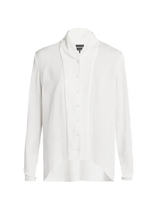 Giorgio Armani Women's Silk Georgette Shawl-Collar Blouse - White