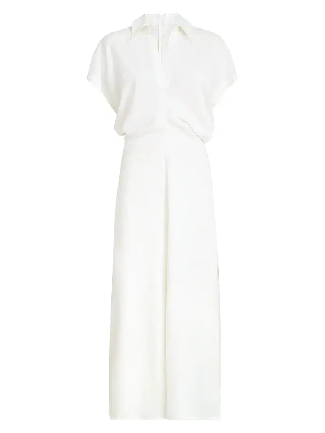 Women's Viscose and Linen Fluid Twill Dress with Monili - White