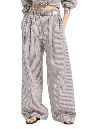 Brunello Cucinelli Women's Striped Cotton and Silk Poplin Loose Track Trousers - Bordeaux - Size 2 | Thumbnail 2