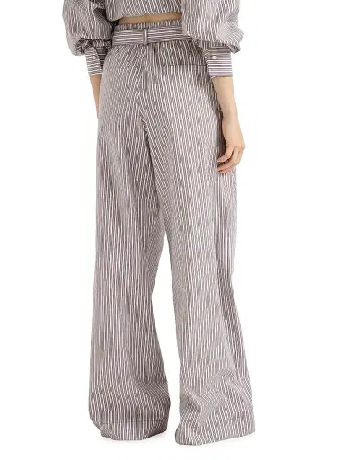 Brunello Cucinelli Women's Striped Cotton and Silk Poplin Loose Track Trousers - Bordeaux - Size 2 | Thumbnail 3