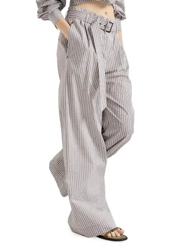 Brunello Cucinelli Women's Striped Cotton and Silk Poplin Loose Track Trousers - Bordeaux - Size 2 | Thumbnail 4