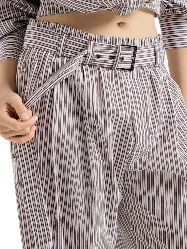 Brunello Cucinelli Women's Striped Cotton and Silk Poplin Loose Track Trousers - Bordeaux - Size 2 | Thumbnail 5