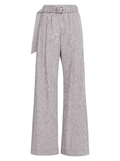 Brunello Cucinelli Women's Striped Cotton and Silk Poplin Loose Track Trousers - Bordeaux - Size 2 | Thumbnail 1