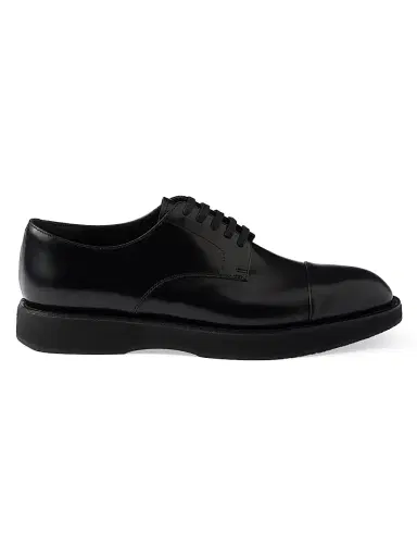 Prada Men's Brushed Leather Lace-Up Shoes - Black - Size 10.5 | Thumbnail 1 Prada Men's Brushed Leather Lace-Up Shoes - Black - Size 10.5 | Thumbnail 1