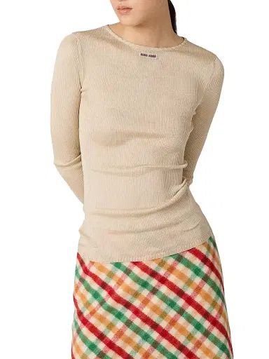 Miu Miu Women's Silk Crew-Neck Sweater - Beige Khaki - Size 8 | Thumbnail 2