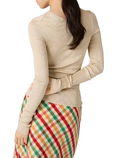 Miu Miu Women's Silk Crew-Neck Sweater - Beige Khaki - Size 8 | Thumbnail 3