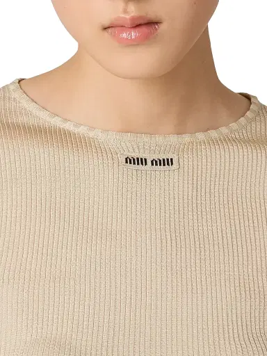 Miu Miu Women's Silk Crew-Neck Sweater - Beige Khaki - Size 8 | Thumbnail 5