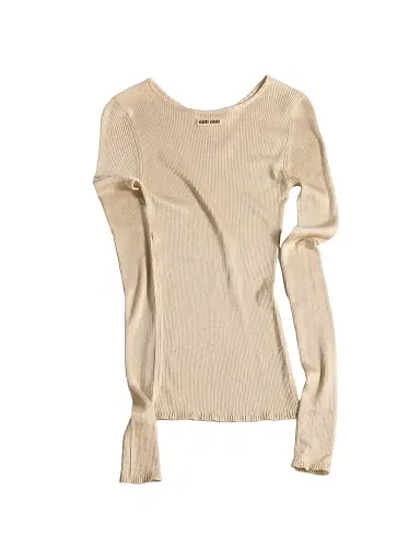 Miu Miu Women's Silk Crew-Neck Sweater - Beige Khaki - Size 8 | Thumbnail 1