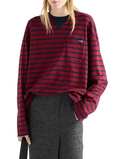 Prada Women's Long-Sleeved Striped Jersey T-Shirt | Thumbnail 2 Prada Women's Long-Sleeved Striped Jersey T-Shirt | Thumbnail 2