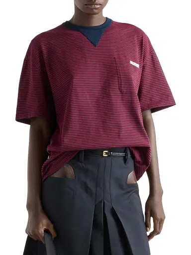 Prada Women's Oversized Striped Jersey T-Shirt - Dark Red - Size XL | Thumbnail 2