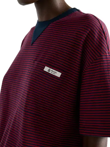 Prada Women's Oversized Striped Jersey T-Shirt - Dark Red - Size XL | Thumbnail 5