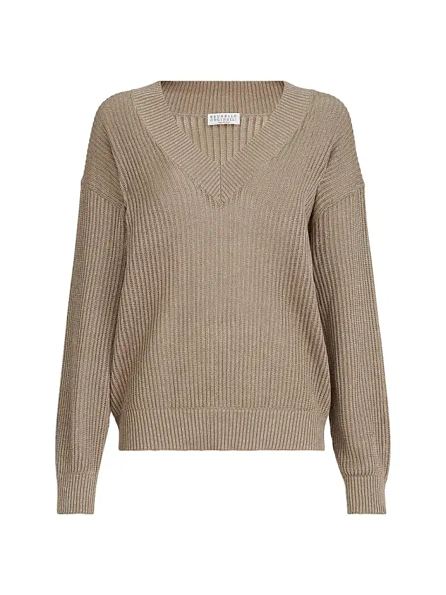 Women's Sparkling Cotton Ribbed Net Sweater - Walnut