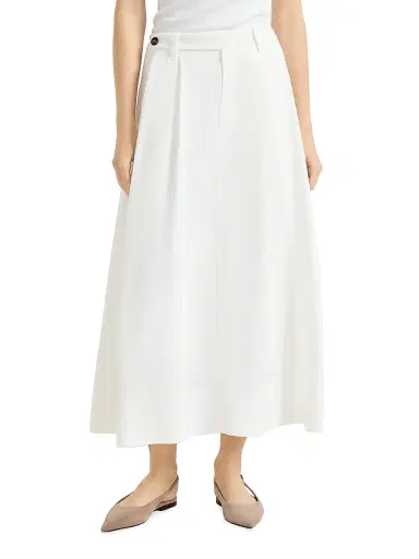 Brunello Cucinelli Women's Viscose and Linen Fluid Twill Sartorial Skirt with Monili - White | Thumbnail 2