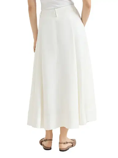 Brunello Cucinelli Women's Viscose and Linen Fluid Twill Sartorial Skirt with Monili - White | Thumbnail 3