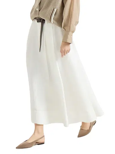 Brunello Cucinelli Women's Viscose and Linen Fluid Twill Sartorial Skirt with Monili - White | Thumbnail 4