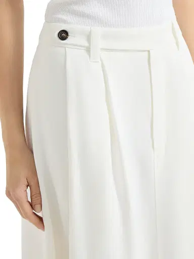 Brunello Cucinelli Women's Viscose and Linen Fluid Twill Sartorial Skirt with Monili - White | Thumbnail 5