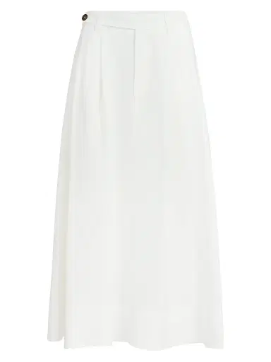 Brunello Cucinelli Women's Viscose and Linen Fluid Twill Sartorial Skirt with Monili - White | Thumbnail 1