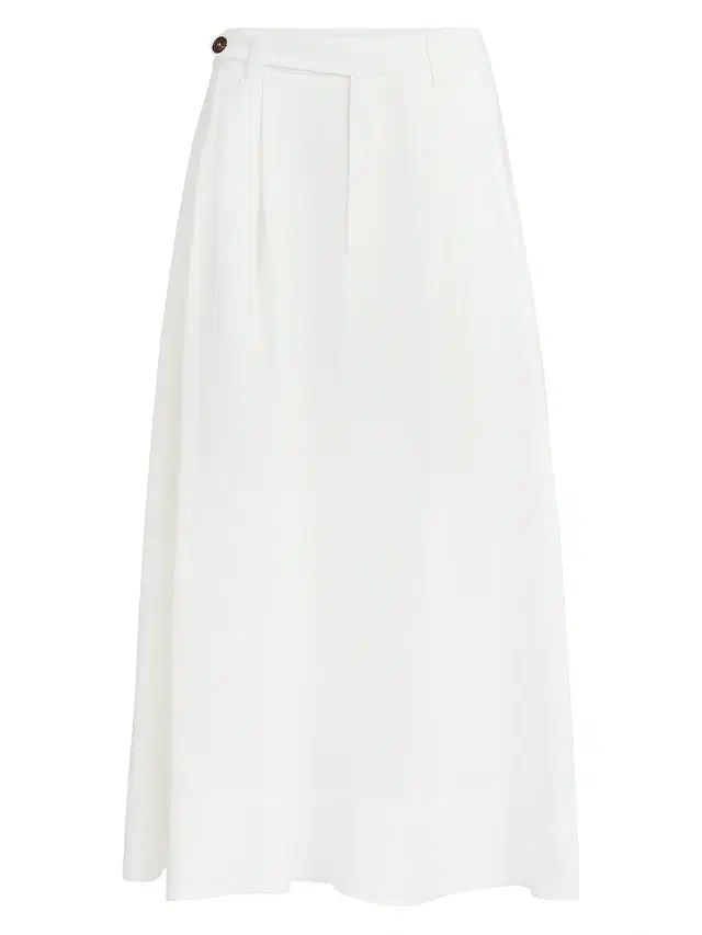 Brunello Cucinelli Women's Viscose and Linen Fluid Twill Sartorial Skirt with Monili - White