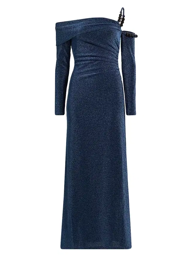 Significant Other Women's Gia Off-The-Shoulder Metallic Gown - Sapphire