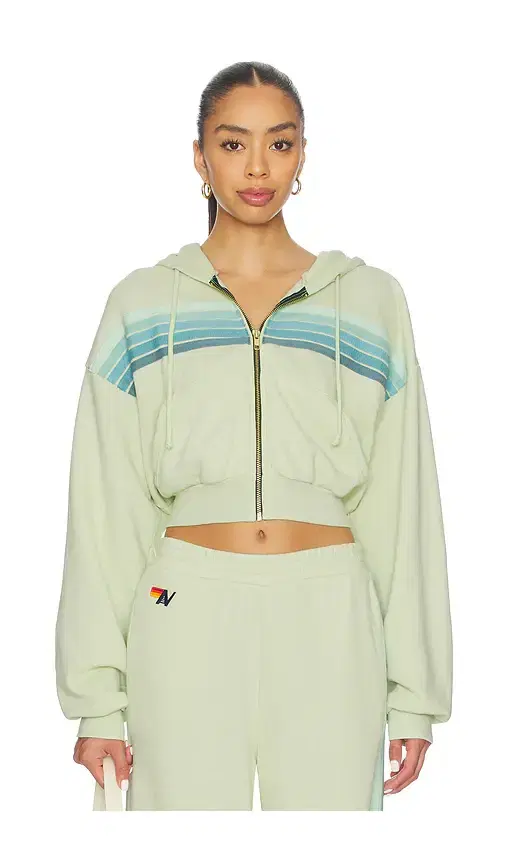 5 Stripe Cropped Zip Hoodie