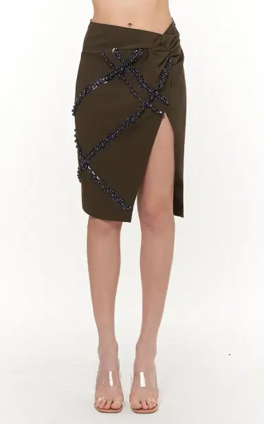 DES_PHEMMES Fresco Wool Sarong Skirt With Net Embroidery | Thumbnail 3
