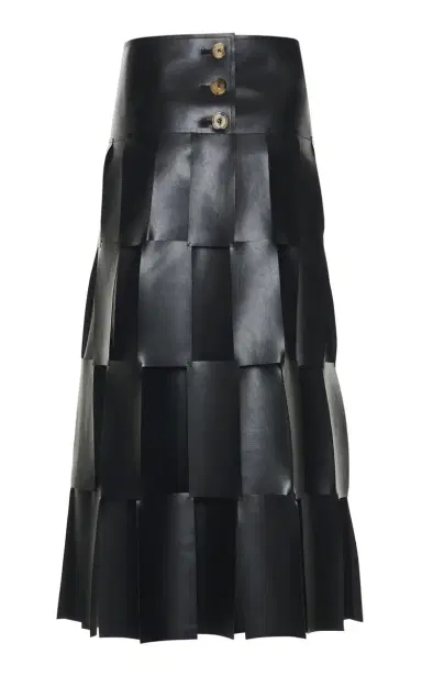 A.W.A.K.E. MODE Double-Layered Woven-Leather Midi Skirt - Black | Thumbnail 4