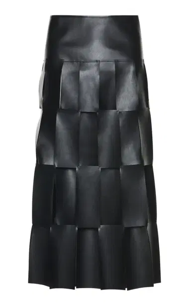 A.W.A.K.E. MODE Double-Layered Woven-Leather Midi Skirt - Black | Thumbnail 1