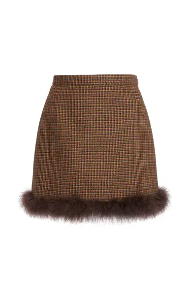 Valentino Garavani Feather-Trimmed Virgin Wool Mini Skirt | Thumbnail 1 Valentino Garavani Feather-Trimmed Virgin Wool Mini Skirt | Thumbnail 1