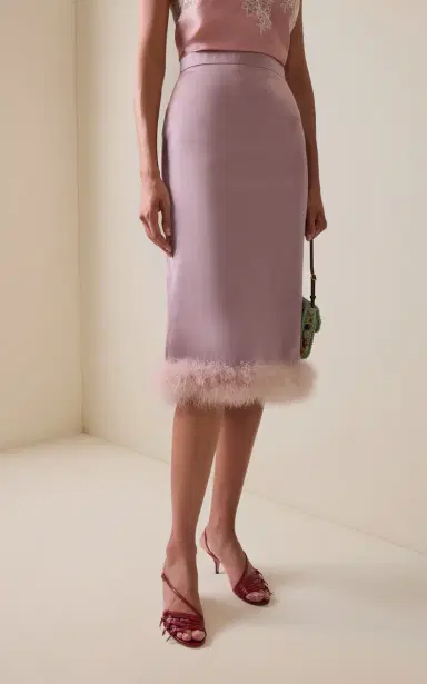 Valentino Garavani Feather-Trimmed Satin Midi Skirt | Thumbnail 3