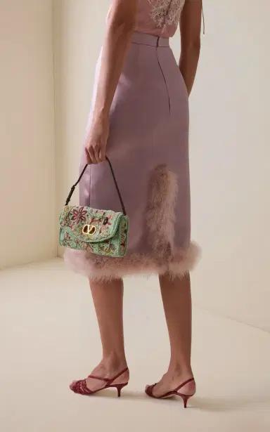 Valentino Garavani Feather-Trimmed Satin Midi Skirt | Thumbnail 4