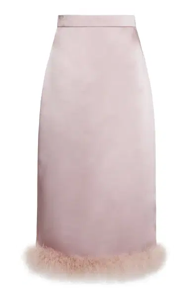 Valentino Garavani Feather-Trimmed Satin Midi Skirt | Thumbnail 1