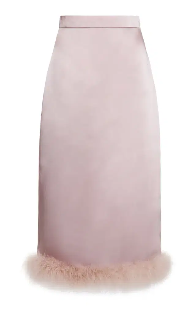 Valentino Garavani Feather-Trimmed Satin Midi Skirt
