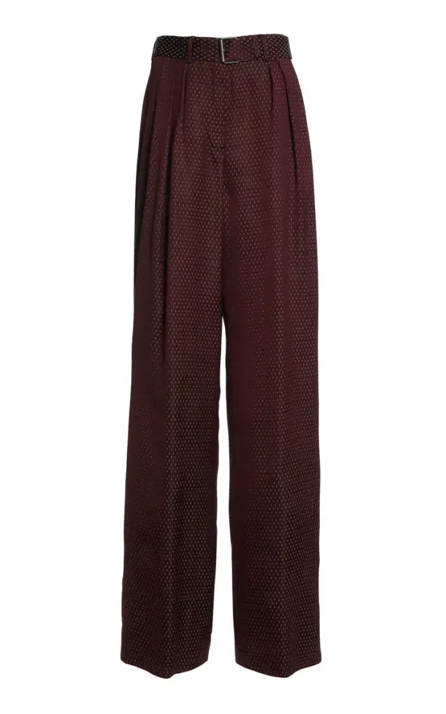 Peaches Belted Jacquard Wide-Leg Pants