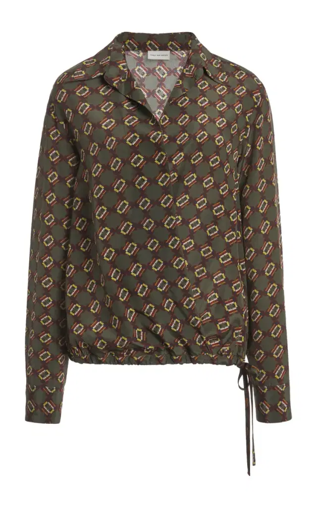 Cedal Wrap-Front Silk Crepe De Chine Top - Khaki