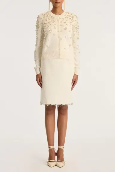 Oscar de la Renta Mother of Pearl Embroidered Cardigan | Thumbnail 2