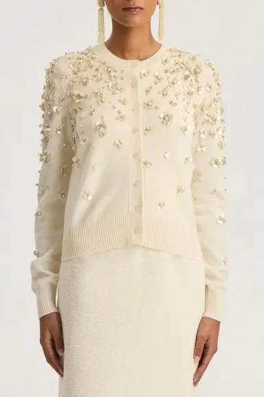 Oscar de la Renta Mother of Pearl Embroidered Cardigan | Thumbnail 4