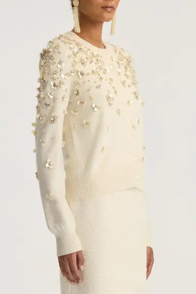 Oscar de la Renta Mother of Pearl Embroidered Cardigan | Thumbnail 5