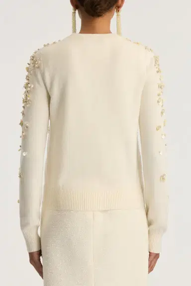 Oscar de la Renta Mother of Pearl Embroidered Cardigan | Thumbnail 6