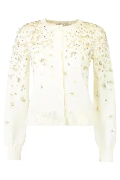 Oscar de la Renta Mother of Pearl Embroidered Cardigan | Thumbnail 1
