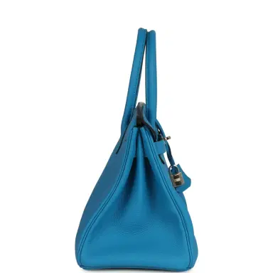 HERMÈS Hermes Birkin 30 Bleu Zanzibar Verso Togo Palladium Hardware | Thumbnail 4