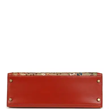 HERMÈS Vintage Hermes "Kimono" Kelly Sellier 32 Brique Box and Embroidered Silk Gold Hardware | Thumbnail 6 HERMÈS Vintage Hermes "Kimono" Kelly Sellier 32 Brique Box and Embroidered Silk Gold Hardware | Thumbnail 6